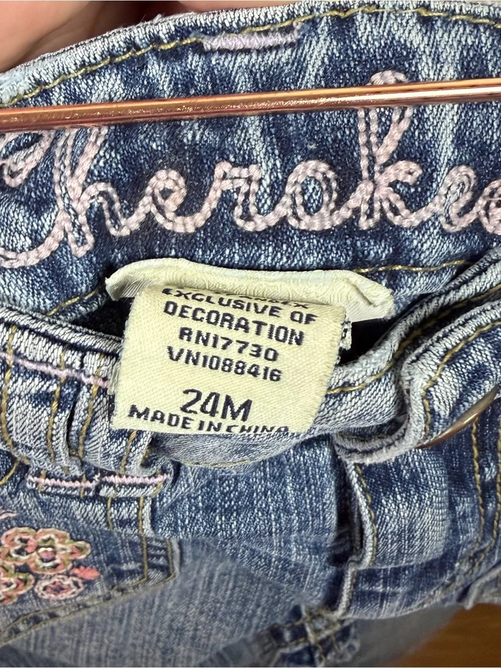 Vintage Y2K Toddler Girls 24M Floral Embroidered Flare Denim Jeans Hippie Casual